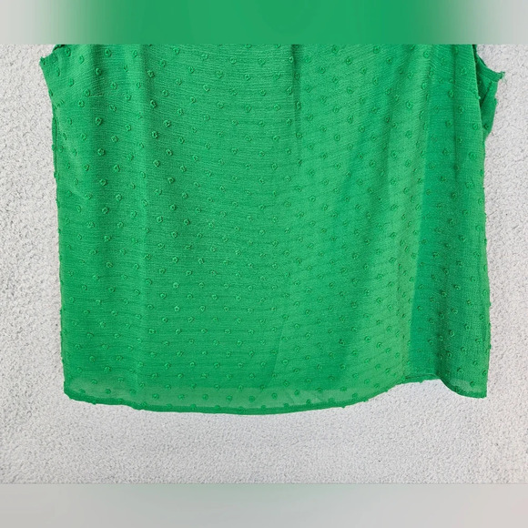 CeCe Womens Top Sz S Green Swiss Clip Dot Mock Neck Ruffles Teacher Career - Picture 4 of 12